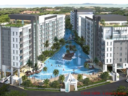 Pattaya / Jomtien: Neue Resort Apartments, 600 m vom Strand Jomtien, 25 bis 54 qm, Lagunen Pool mit weisem Natursand 